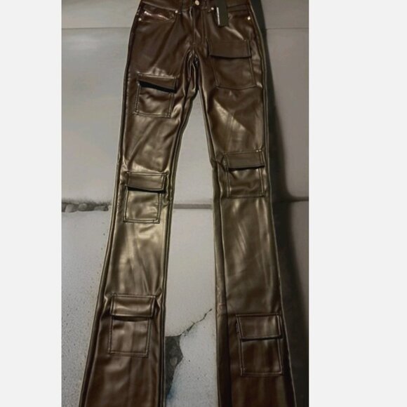 Rockstar Original Petrus Brown PU Stacked Flare Leather Jean Men's size 32 - Picture 4 of 11